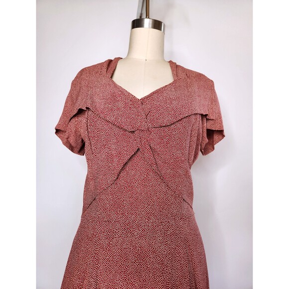 90s does 40s Maxi Dress - Polka Dot Print Dress Long Slits Dress Front & Back XS - Picture 8 of 10